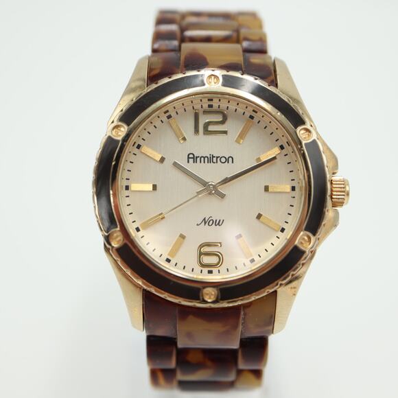Armitron Womens Tortoise Brown Watch Gold Tone Acrylic Bracelet w New Battery - Picture 5 of 14